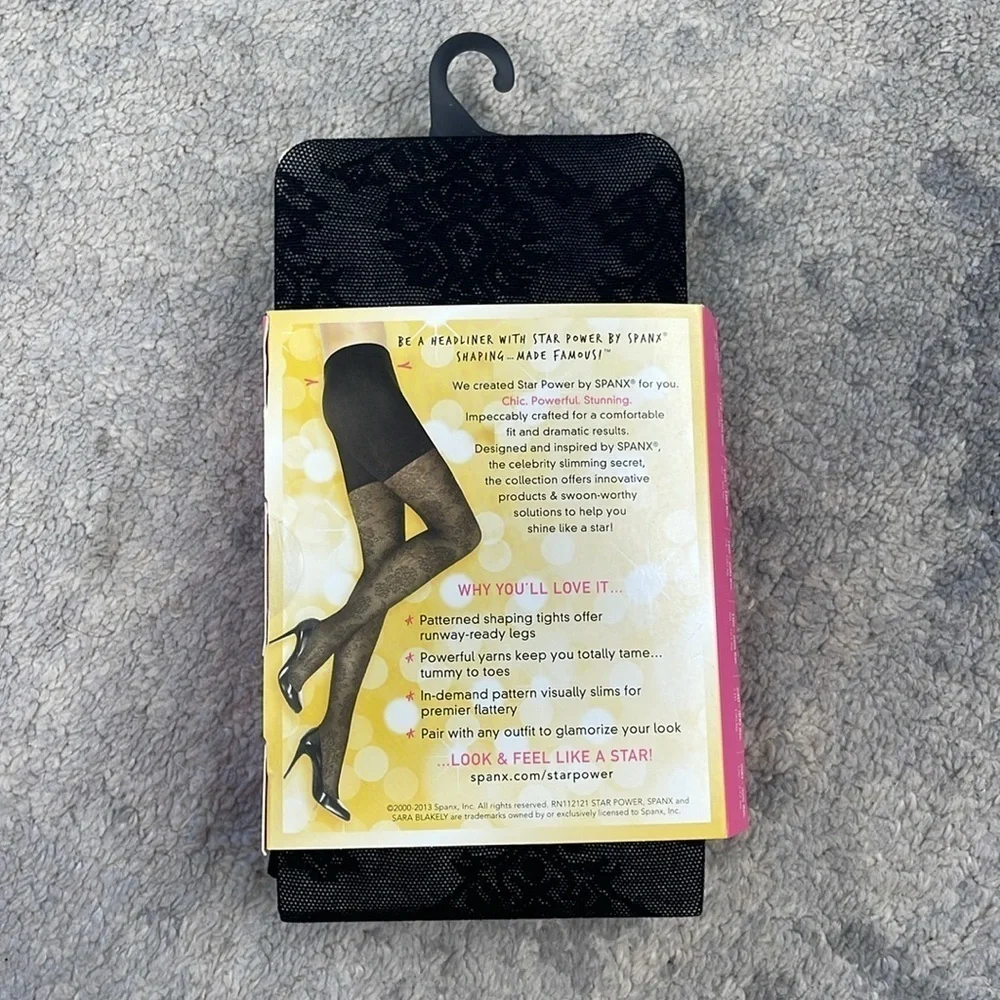 Spanx Star Power Center Stage Medallion Patterned Shaping Tights Black Size B
